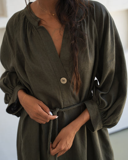 Mae Linen Dress - Khaki