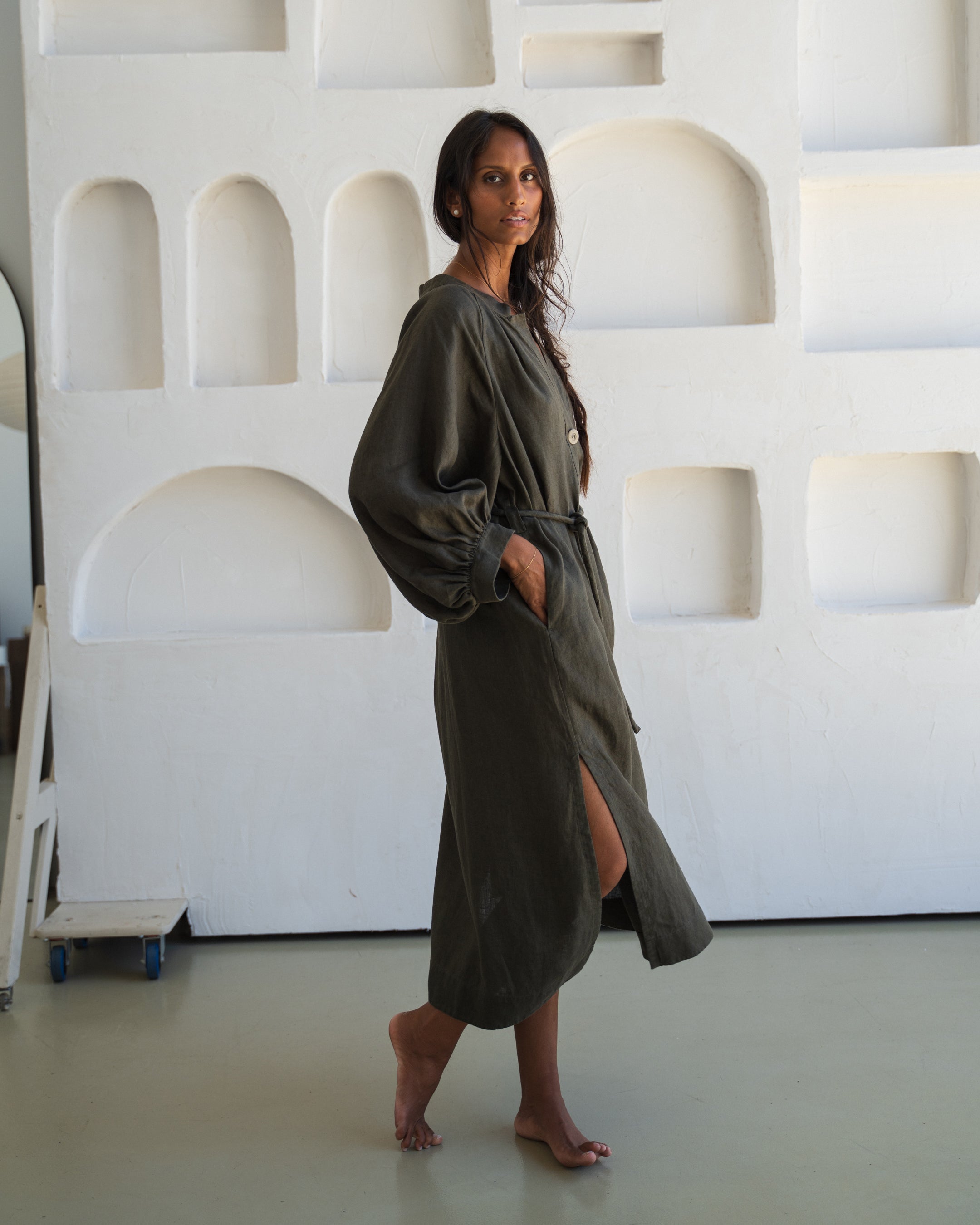 Mae Linen Dress - Khaki