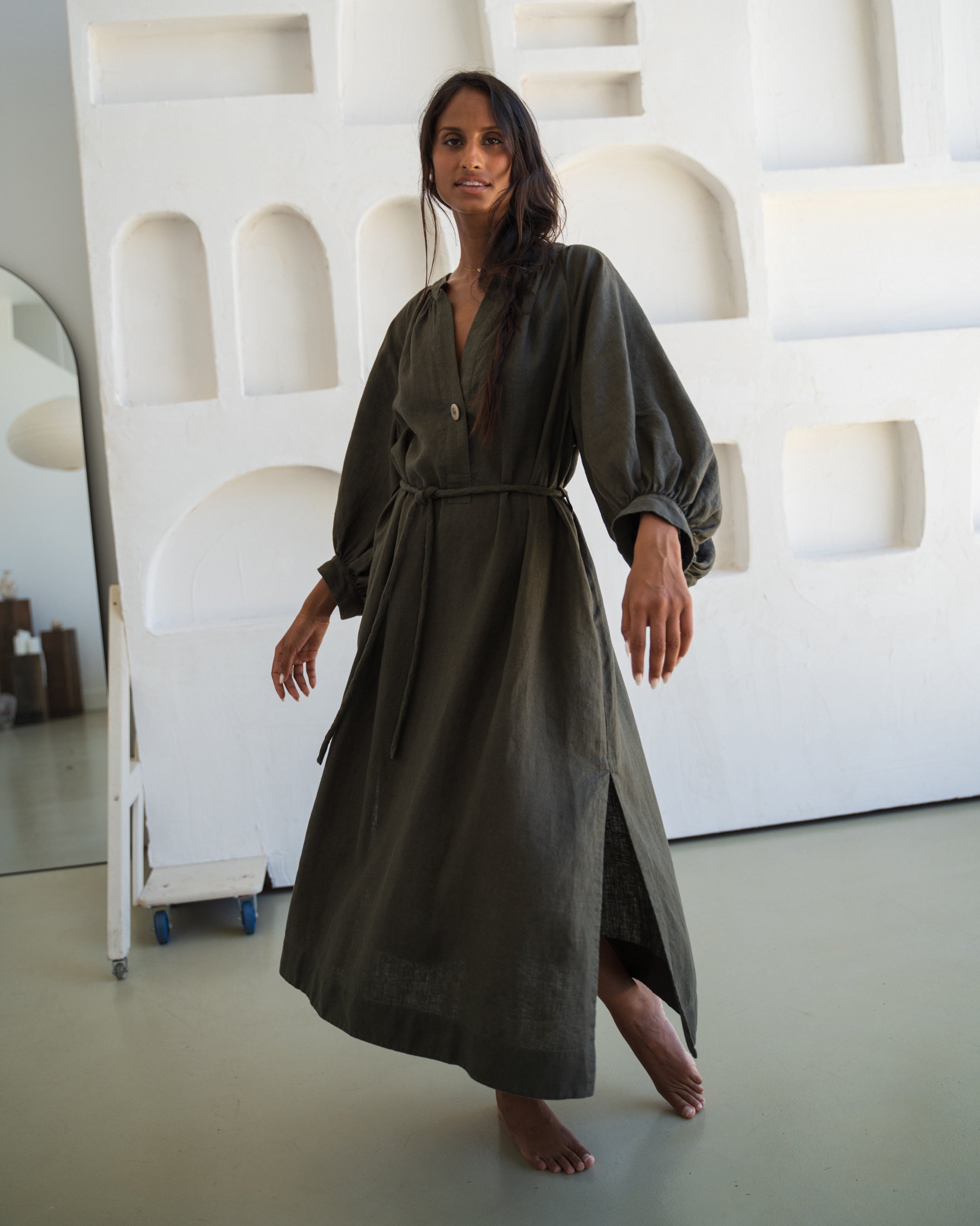 Mae Linen Dress - Khaki