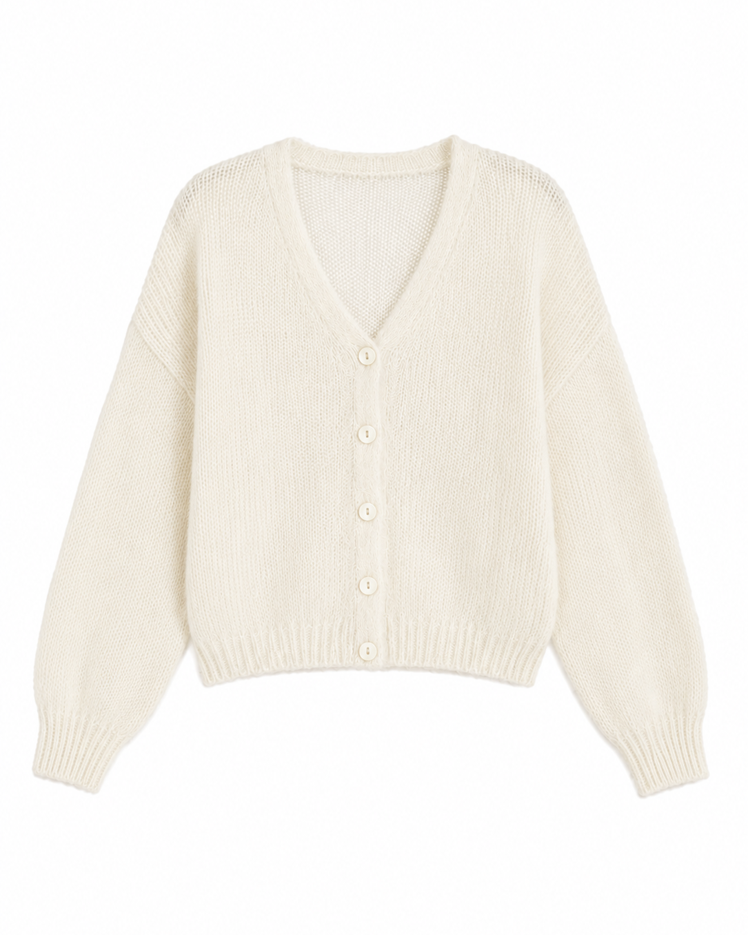 Malia Button V Neck Long Sleeve Cardigan - Snow