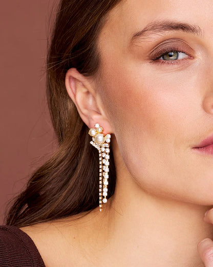 Molly Statement Earrings Gold - Pearl / Crystal