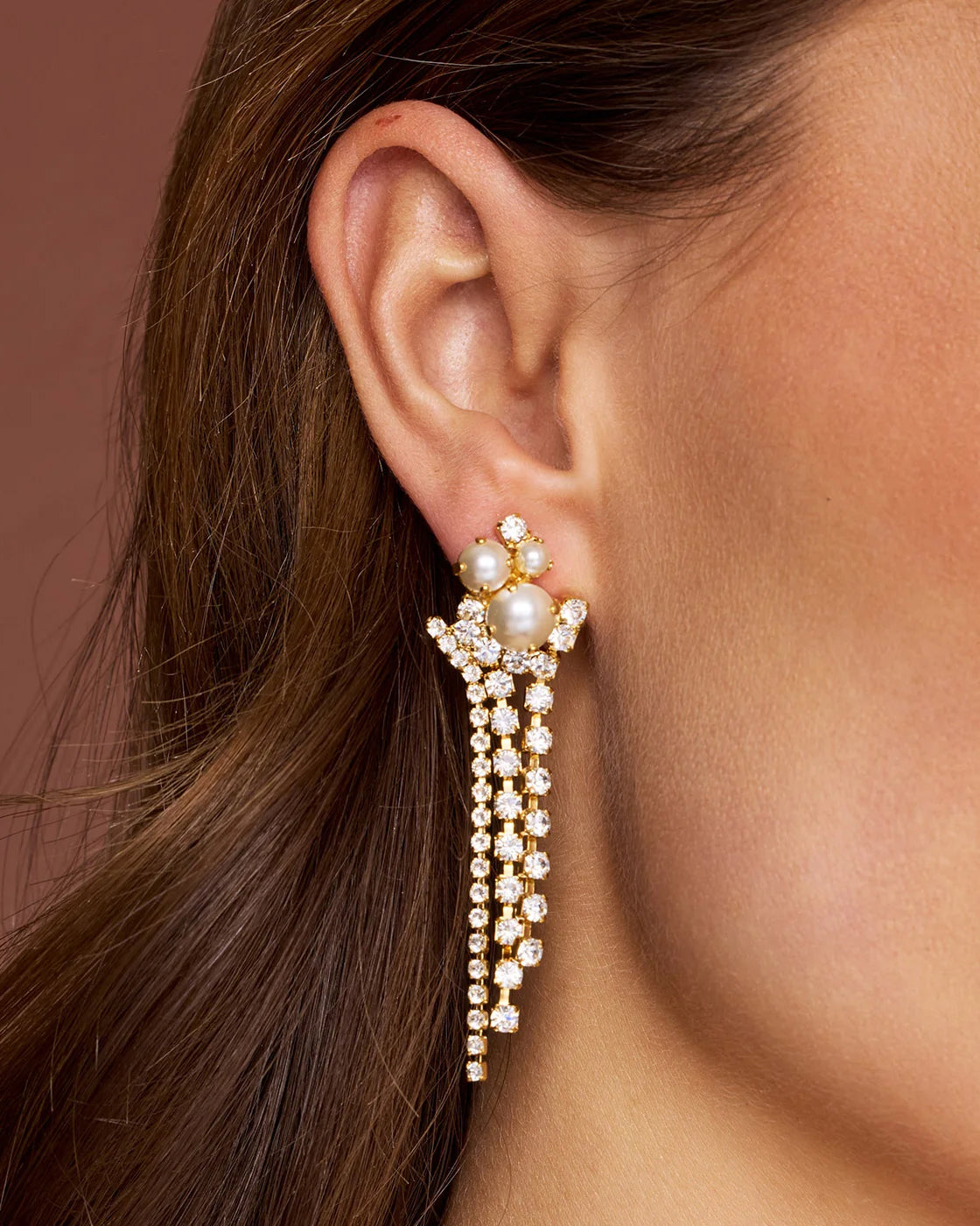 Molly Statement Earrings Gold - Pearl / Crystal