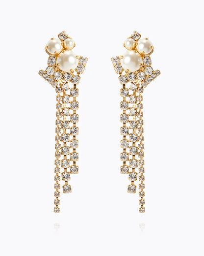 Molly Statement Earrings Gold - Pearl / Crystal