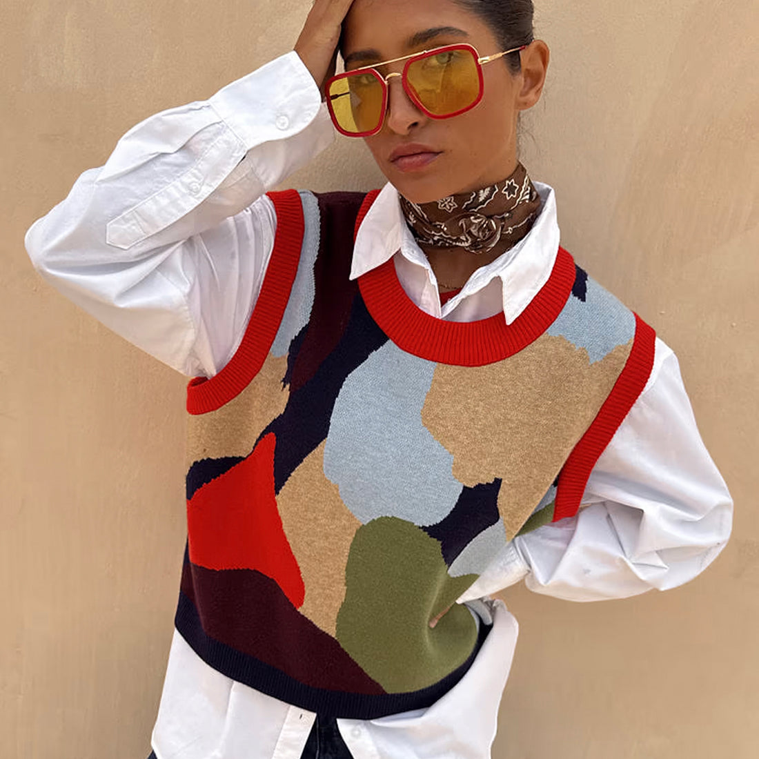 Navy Abstract Fringe Tank - Navy