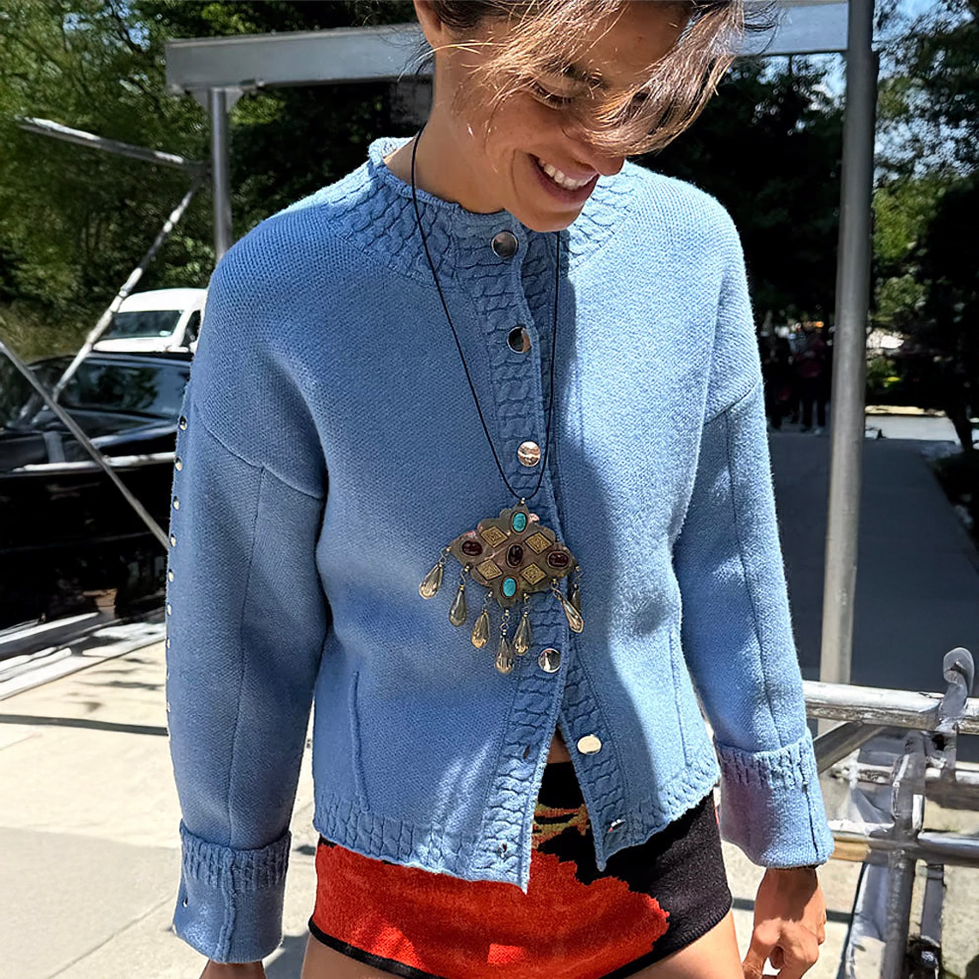 Ice Blue Studded Cardi - Blue
