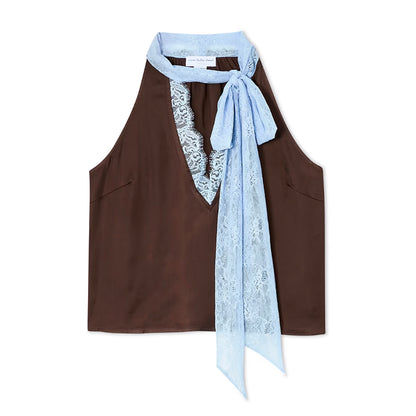 Chocolate Blue Lace Top - Chocolate