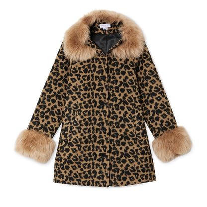 Leopard Coat With Fur Trims - Brown