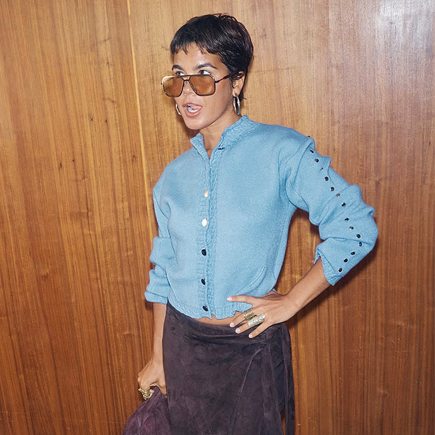 Ice Blue Studded Cardi - Blue