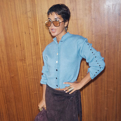 Ice Blue Studded Cardi - Blue