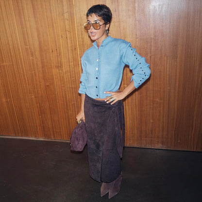 Cavells | Never Fully Dressed Chocolate Suede Jaspre Skirt in Brown Cavells | Never Fully Dressed Chocolate Suede Jaspre Skirt in Brown