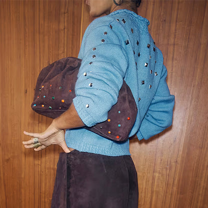 Ice Blue Studded Cardi - Blue
