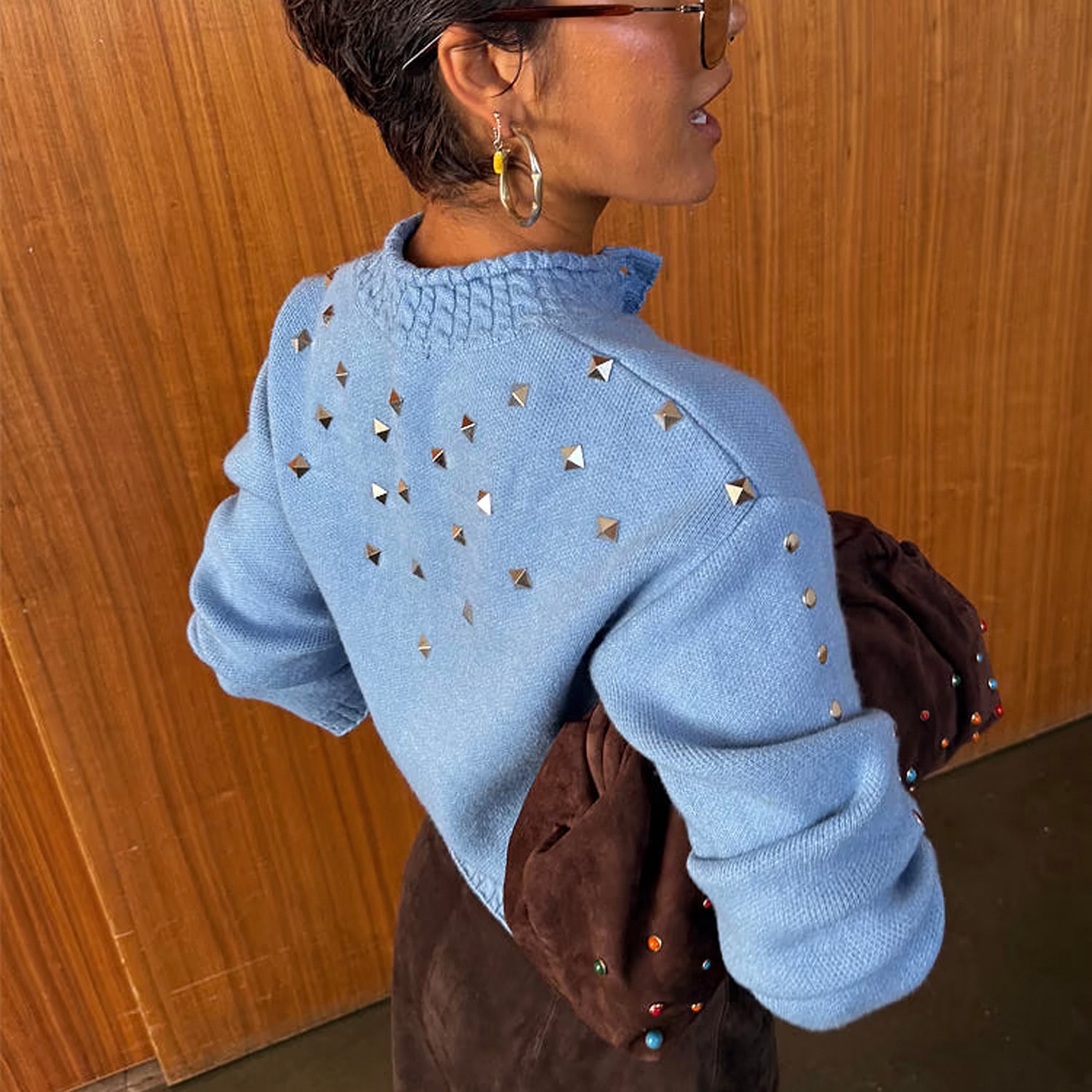 Ice Blue Studded Cardi - Blue