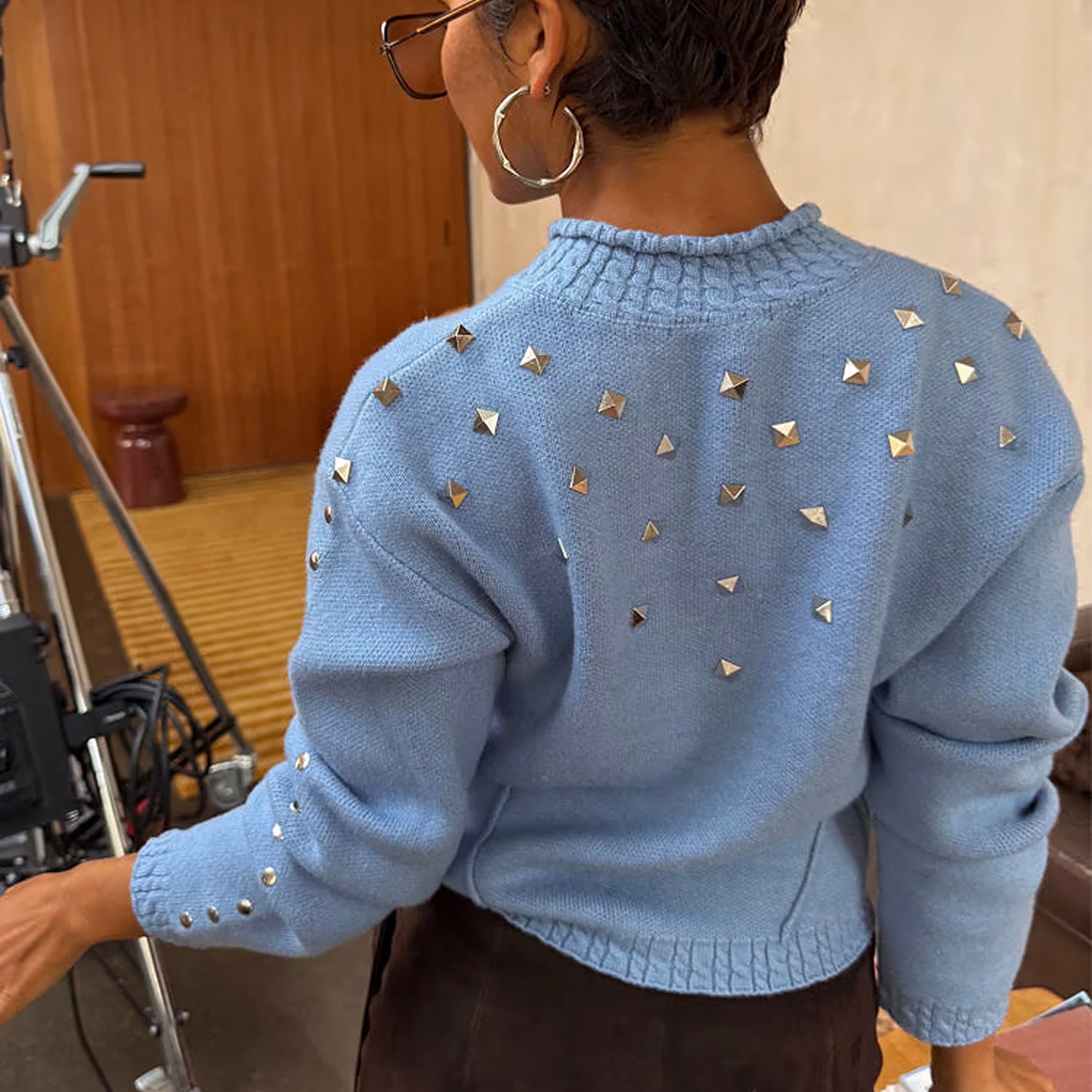 Ice Blue Studded Cardi - Blue