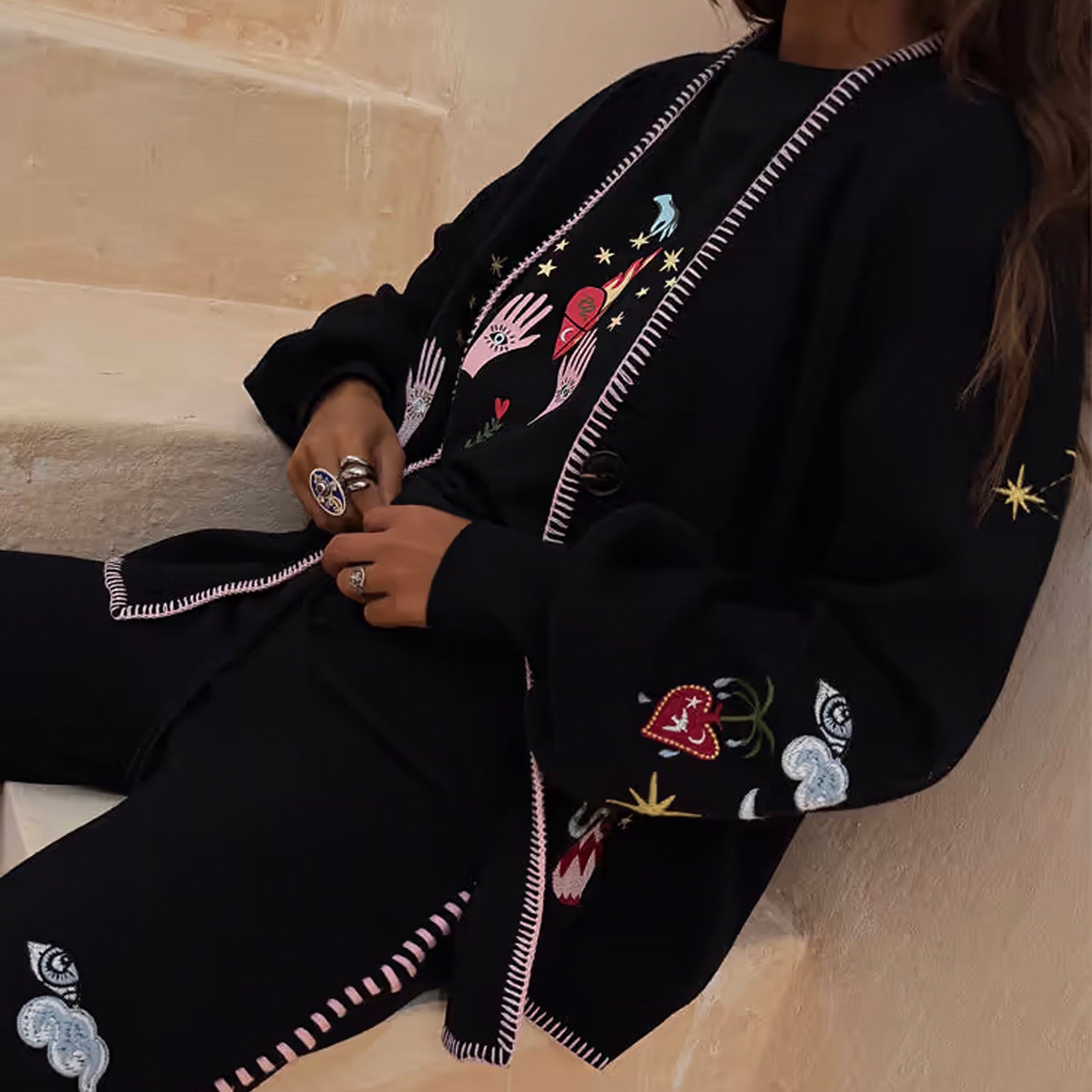Black Night Garden Knit Cardigan - Black