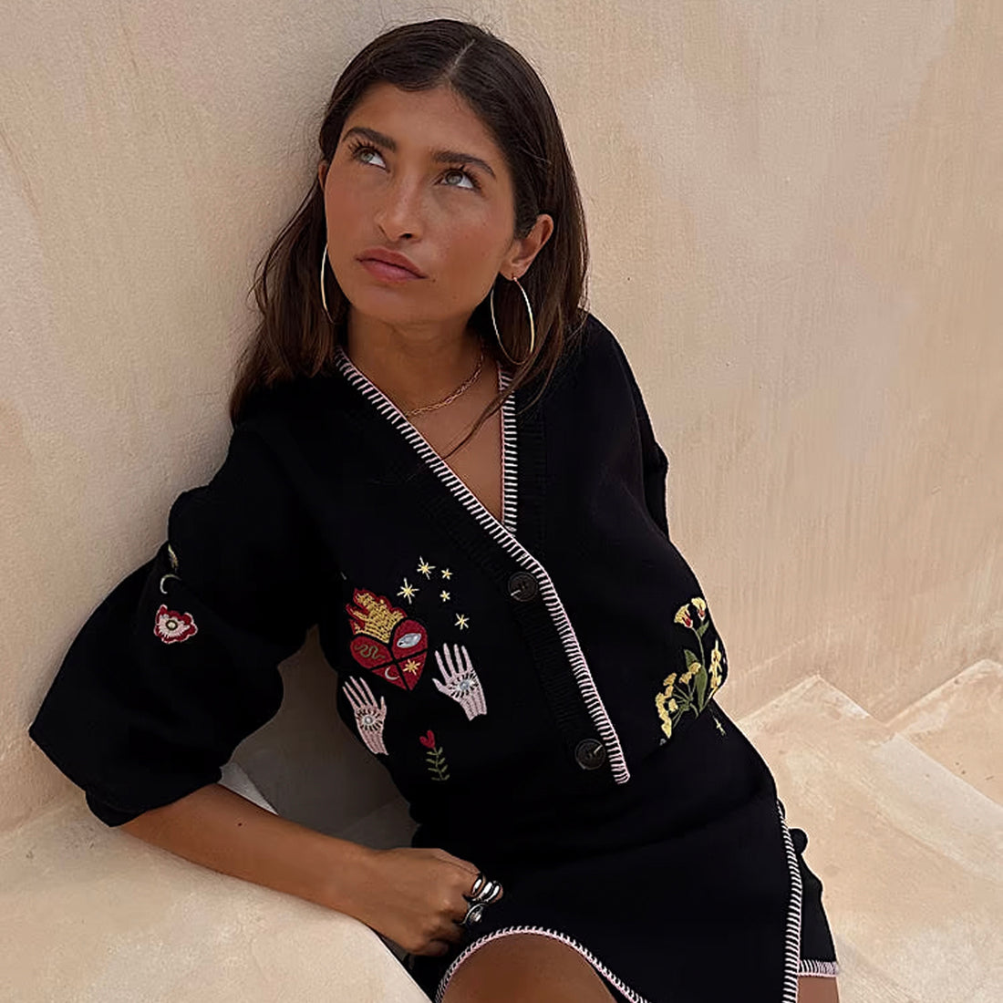 Black Night Garden Knit Cardigan - Black