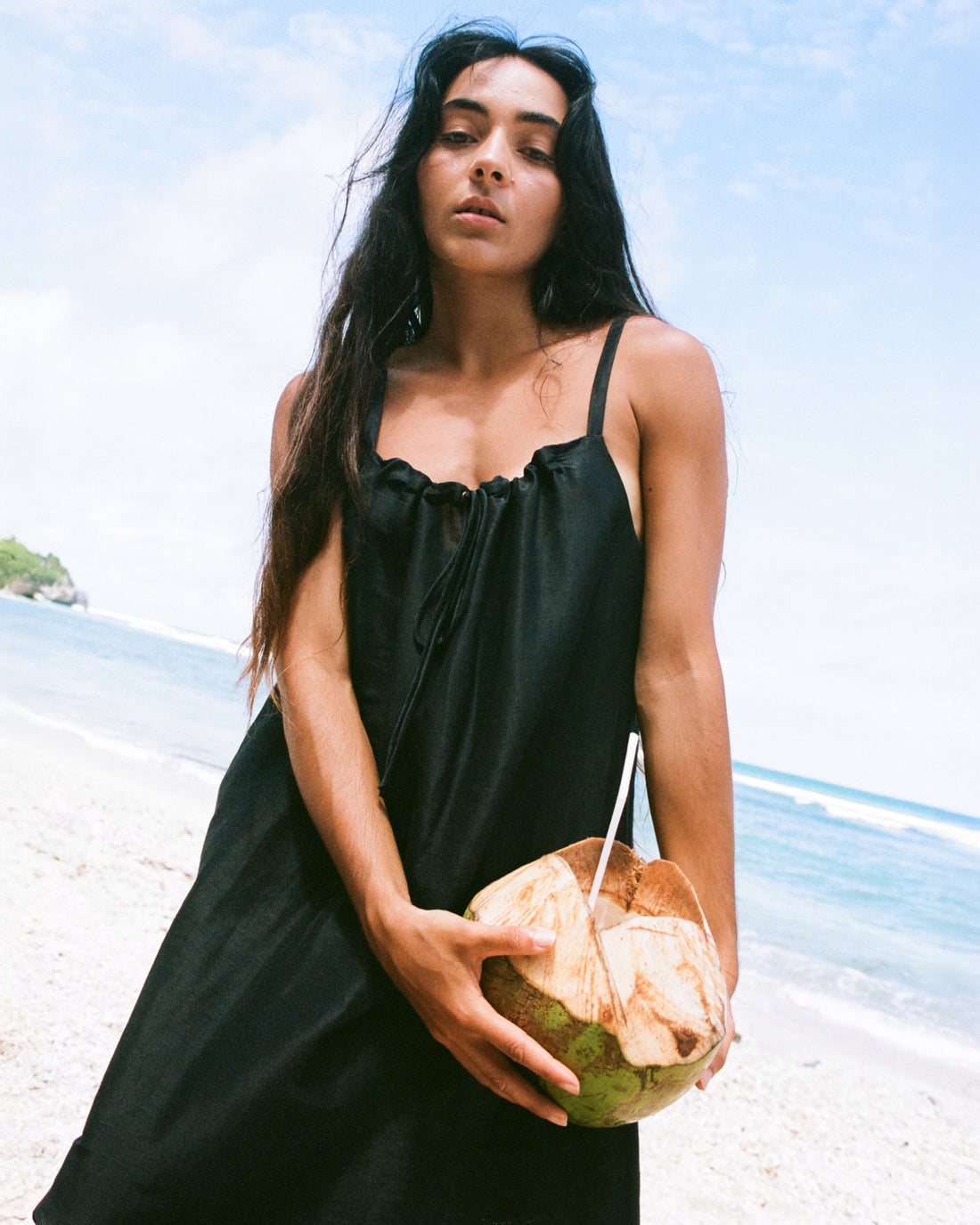 Nova Linen Silk Dress - Black