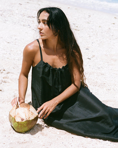 Nova Linen Silk Dress - Black