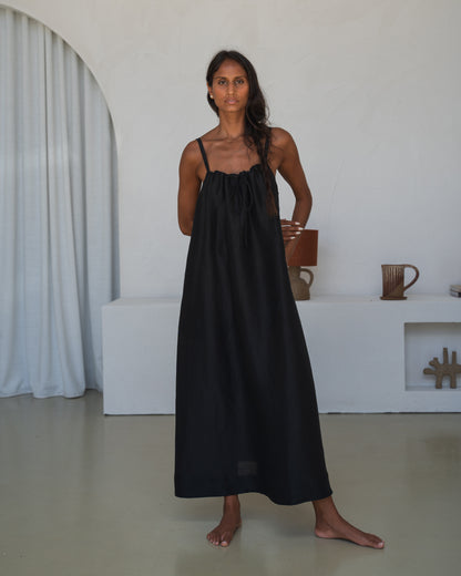 Nova Linen Silk Dress - Black