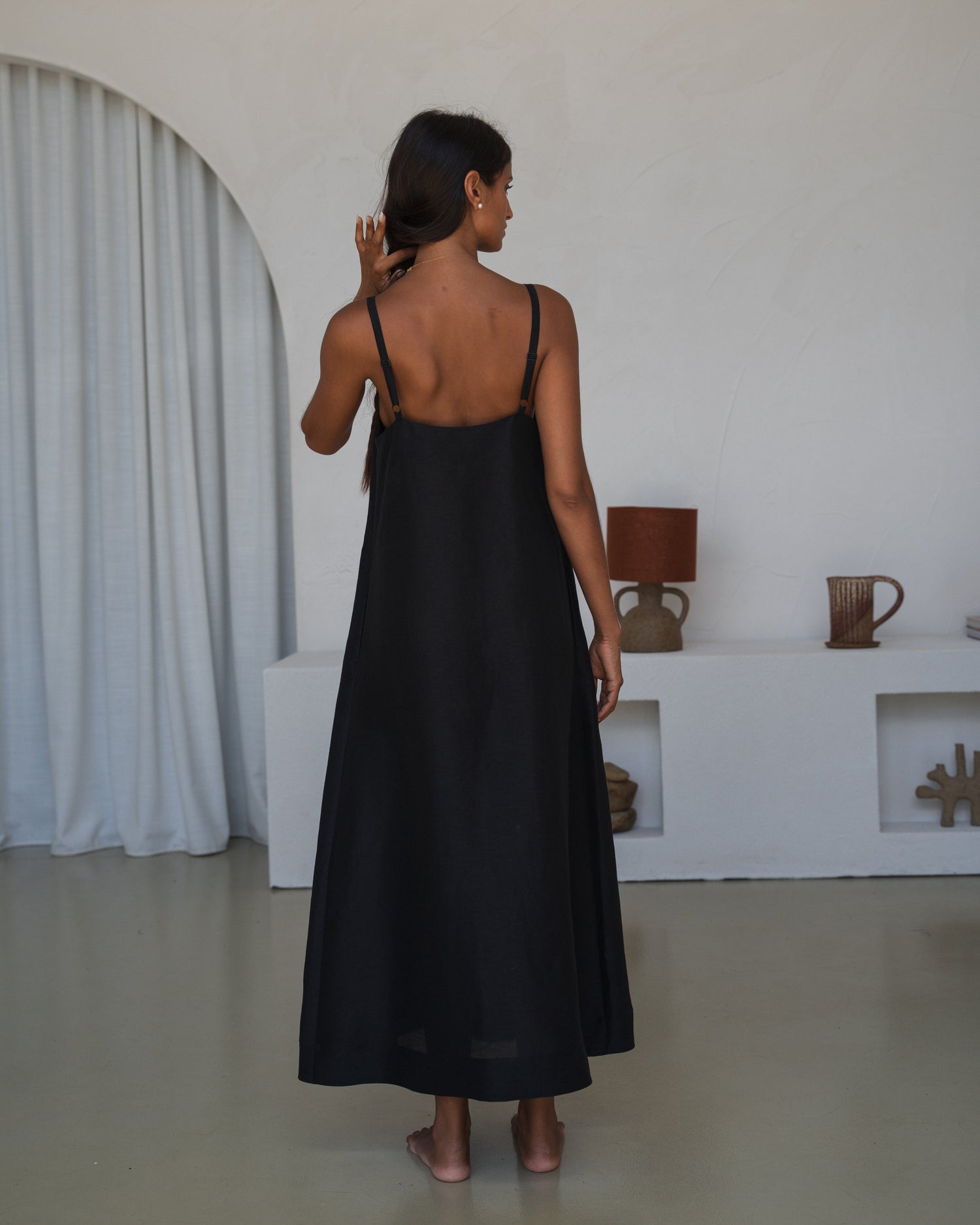 Nova Linen Silk Dress - Black