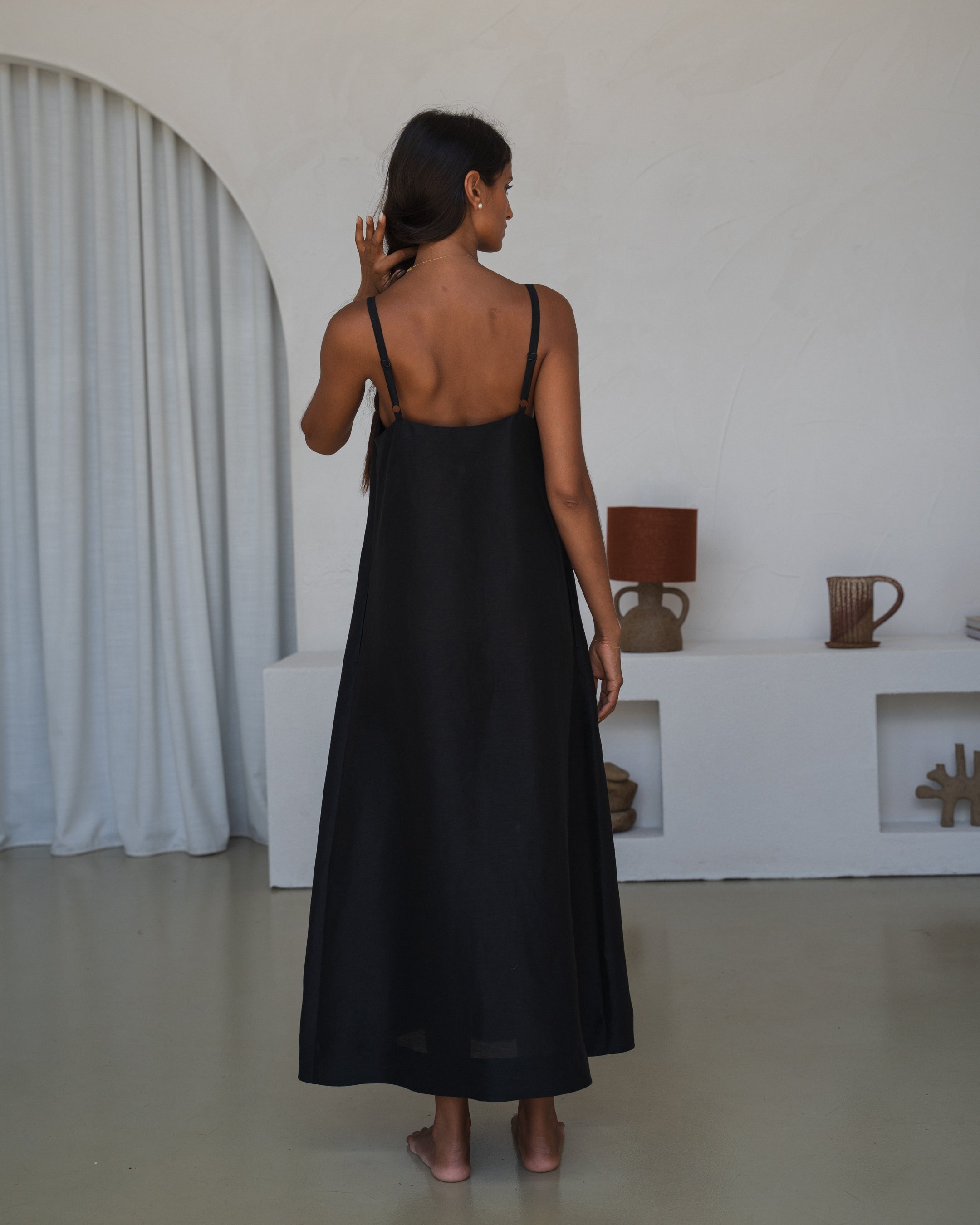 Nova Linen Silk Dress - Black