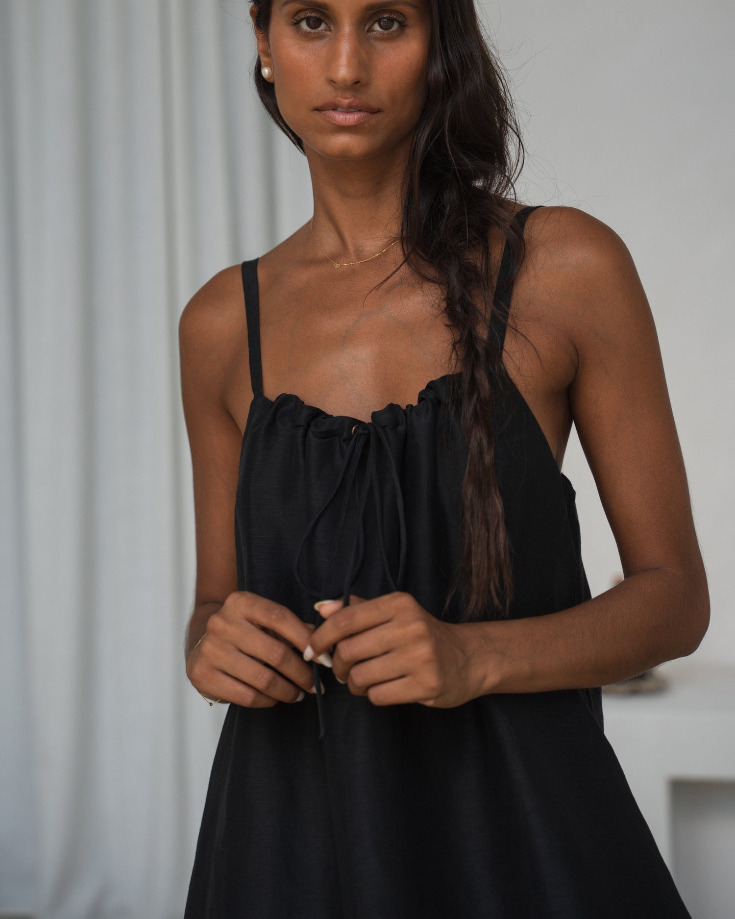 Nova Linen Silk Dress - Black