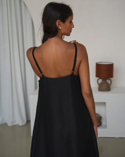 Nova Linen Silk Dress - Black