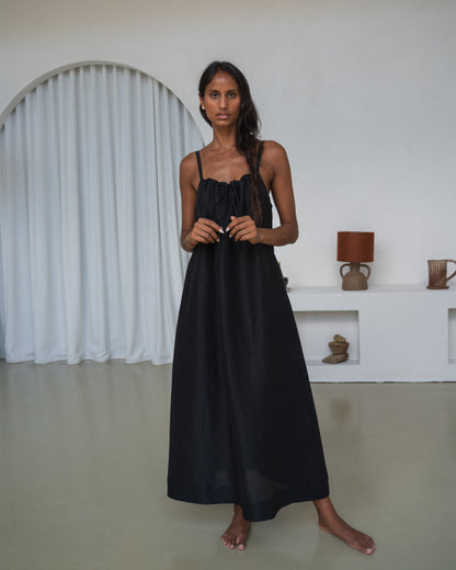 Nova Linen Silk Dress - Black