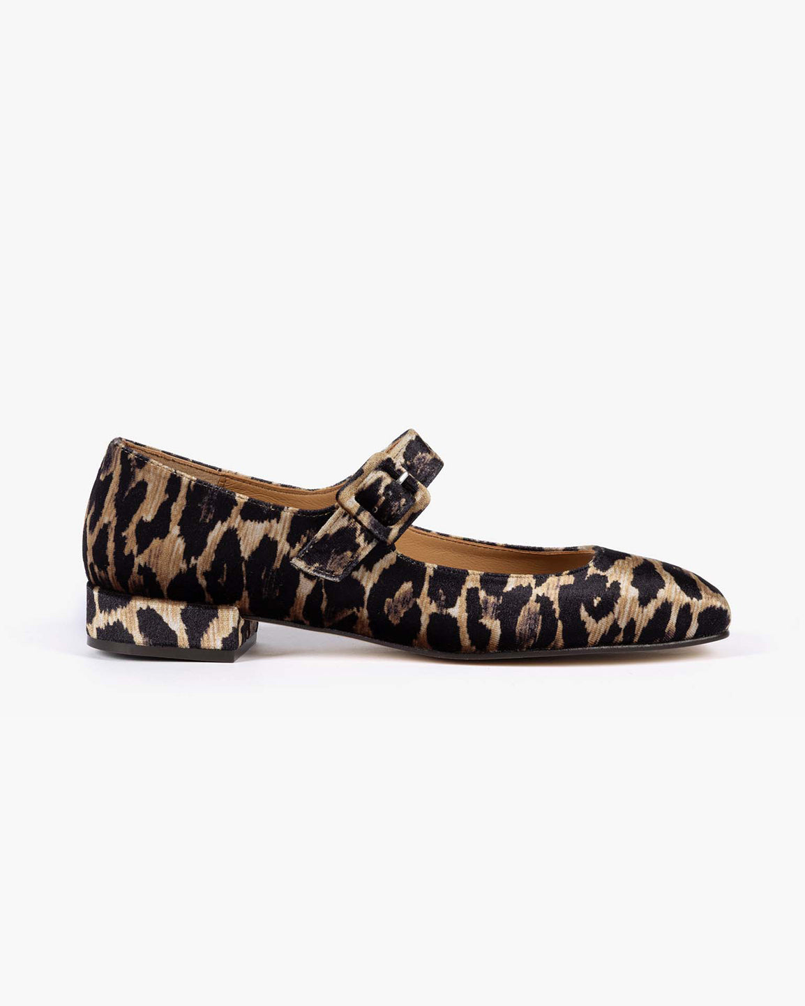 Low Mary Jane Leopard Velvet Shoe - Brown
