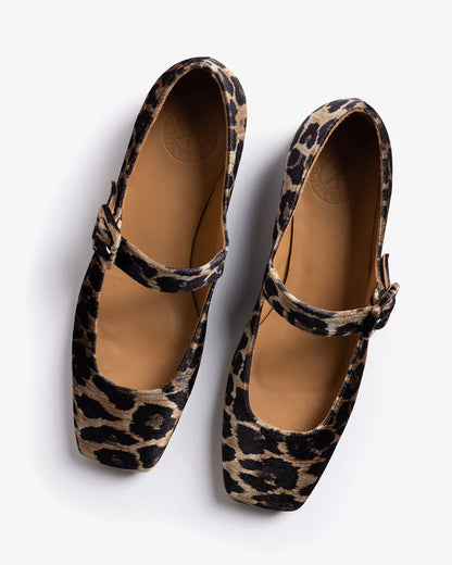 Low Mary Jane Leopard Velvet Shoe - Brown