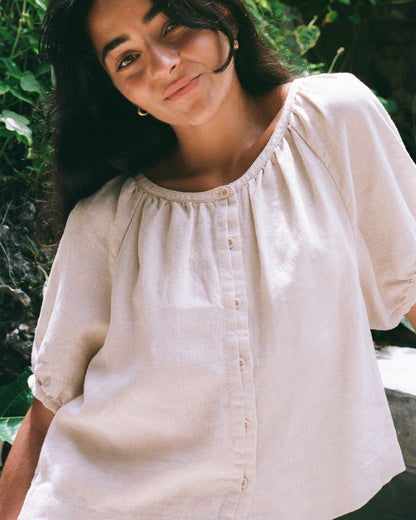 Pia Linen Top - Oatmeal