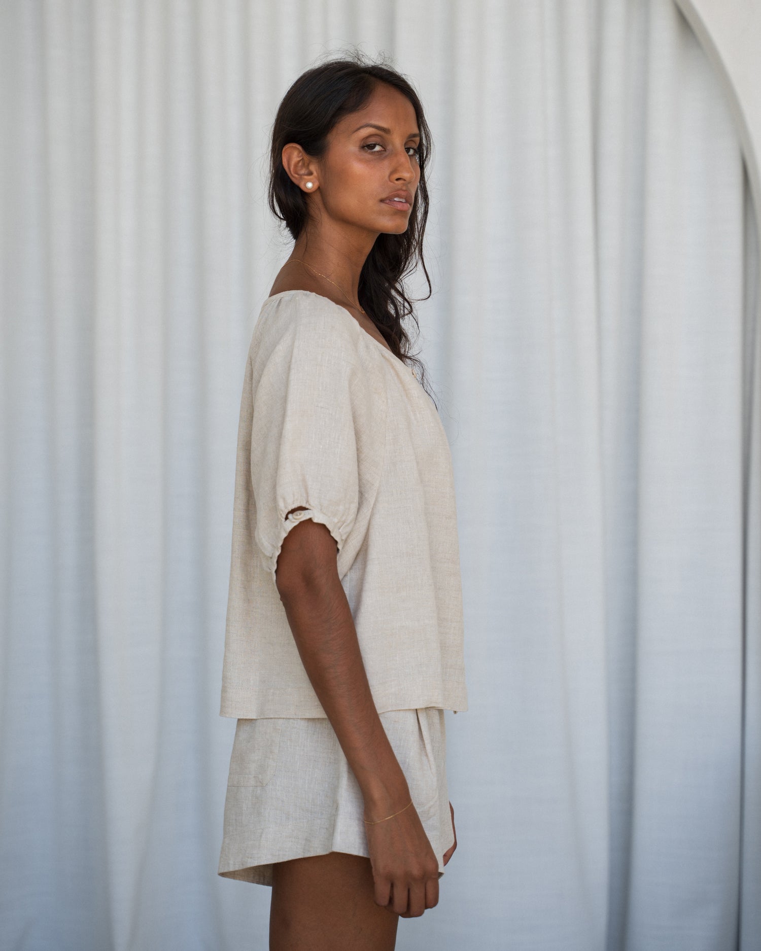 Pia Linen Top - Oatmeal
