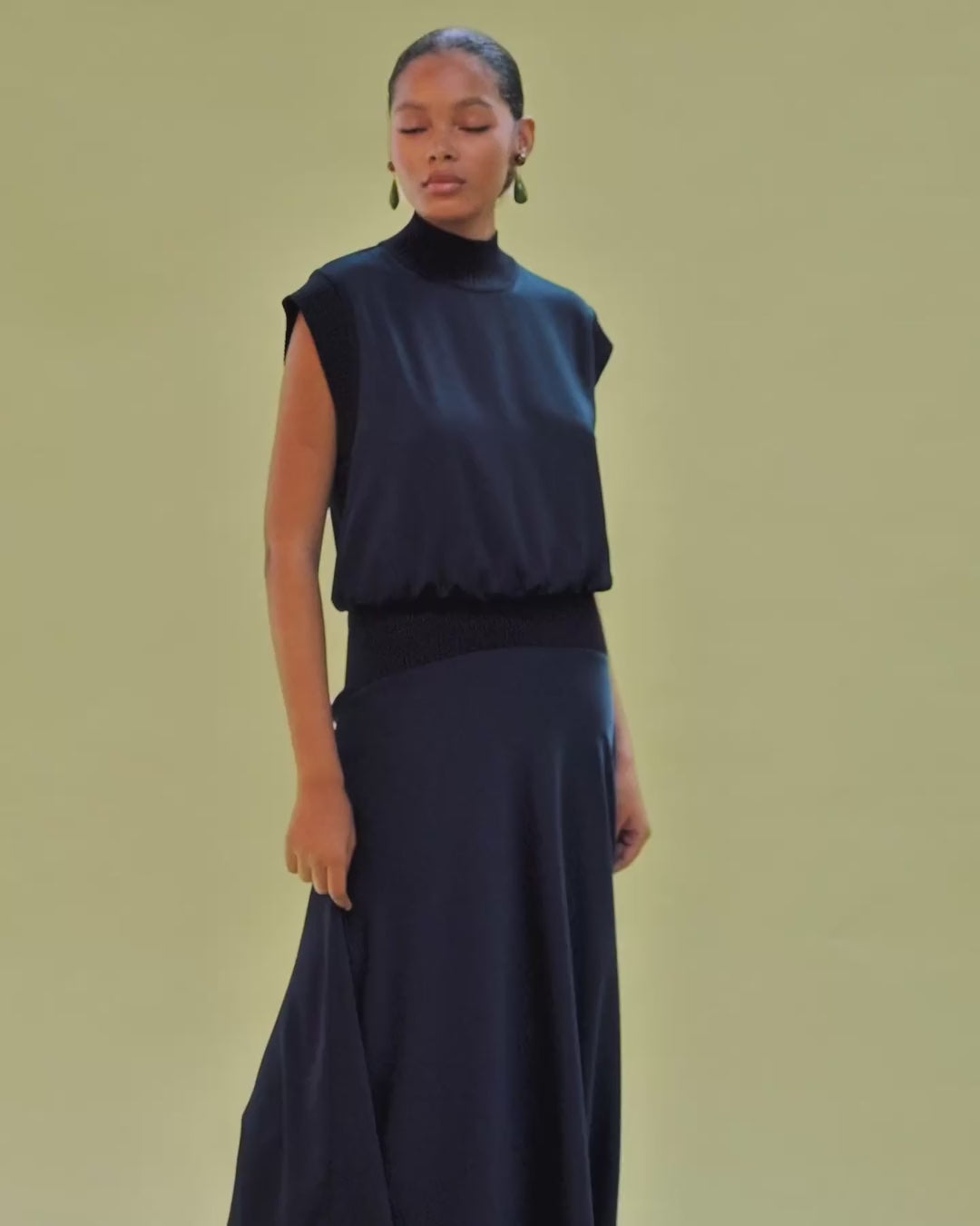 Knit And Satin Skirt - Navy