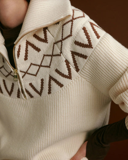 Sigrid Fairisle Half Zip Knit - Whitecap Grey