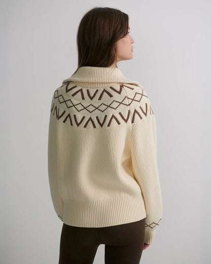 Sigrid Fairisle Half Zip Knit - Whitecap Grey