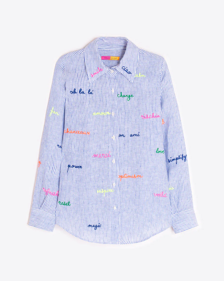 Mafalda Slogan Shirt - Blue Stripe